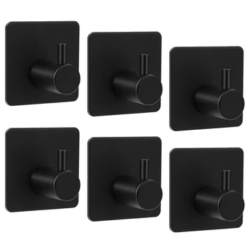 

Adhesive Hooks, Stainless Steel Wall Hook Heavy Duty Coat Key Robe Towel Hooks for Hanging Bathroom Home Kitchen Office, Black (
