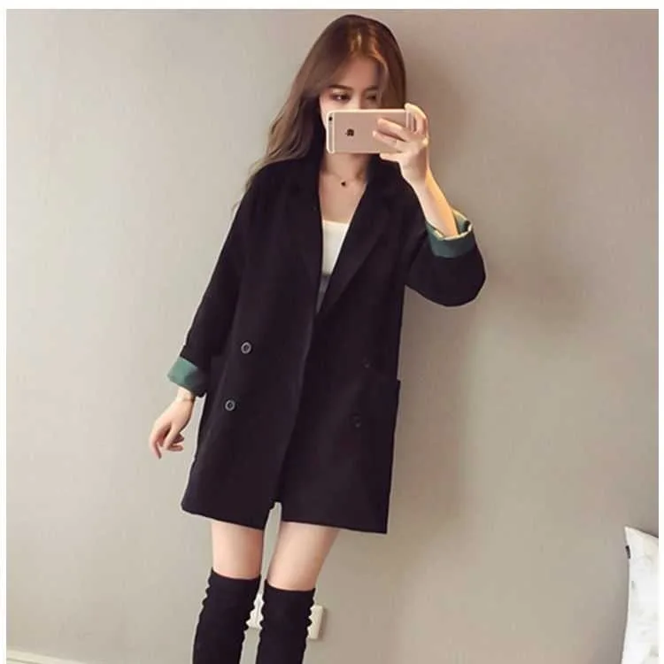 

Women's Small Suit Jacket Black 2020 Spring and Autumn Korean-Style Loose and All-match Double-breasted Small Suit