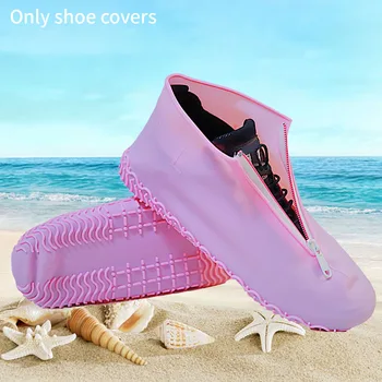 

1 Pair Elastic Travel Waterproof Silicone Portable Outdoor Zipper Non Slip Protective Reusable Rain Boots Accessories Shoe Cover