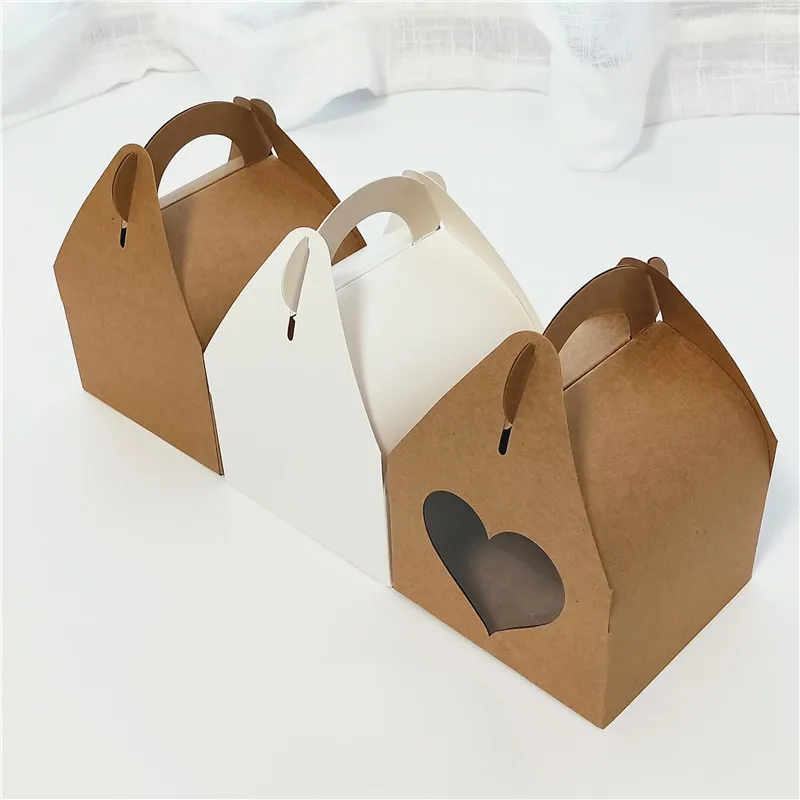 

20pcs/lot Large Kraft Paper Gift Box With Handle Wedding Birthday White Cardboard Cake Box black Cupcake Box For Packaging Gifts