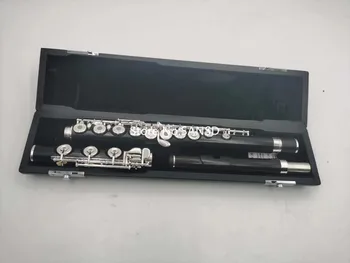 High Quality Flute 17 key Open hole C key B foot Ebony Wood Silver Plated Keys with Case Cleaning Cloth