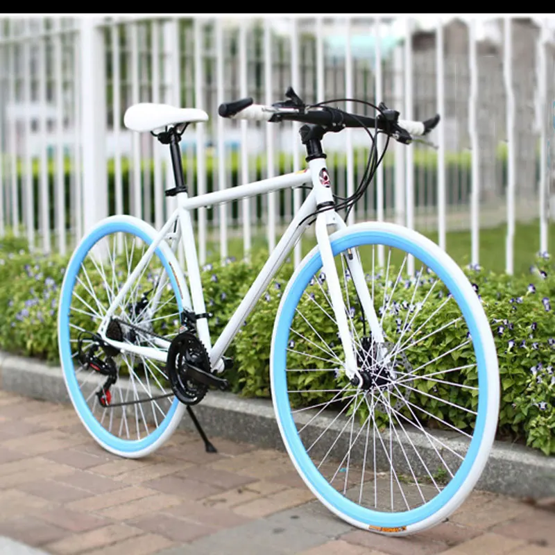 New Cool Road Bike Fixed Gear 26 Inch Speed Double Disc Brake Luminous Bright Adult Student Bicycle Man and Woman