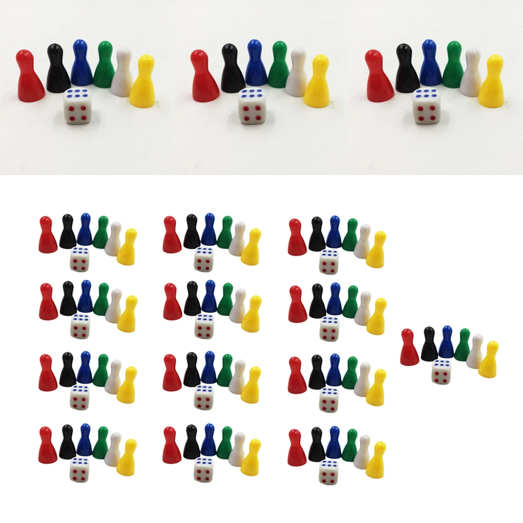 96 Pcs Colorful Pieces Pawn Chess Plastic Pieces &16 Pcs Dice Set for Board Card Games