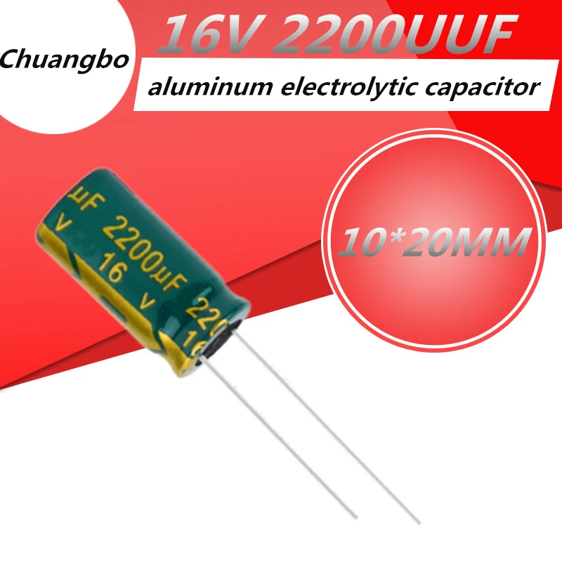 10pcs-100pcs 2200UF 16V 10*20 Low ESR/Impedance high frequency aluminum electrolytic capacitor size 10*20MM 20% | Электронные