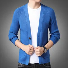 Мужской зимний мужской вязаный кардиган, Молодежный однотонный однобортный свитер с v-образным вырезом