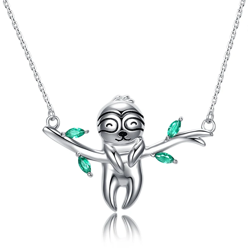 

925 sterling silver Sloth necklace Slow Down Be Happy Sloths cute Animal pendant jewelry Gifts for women free ship 2020