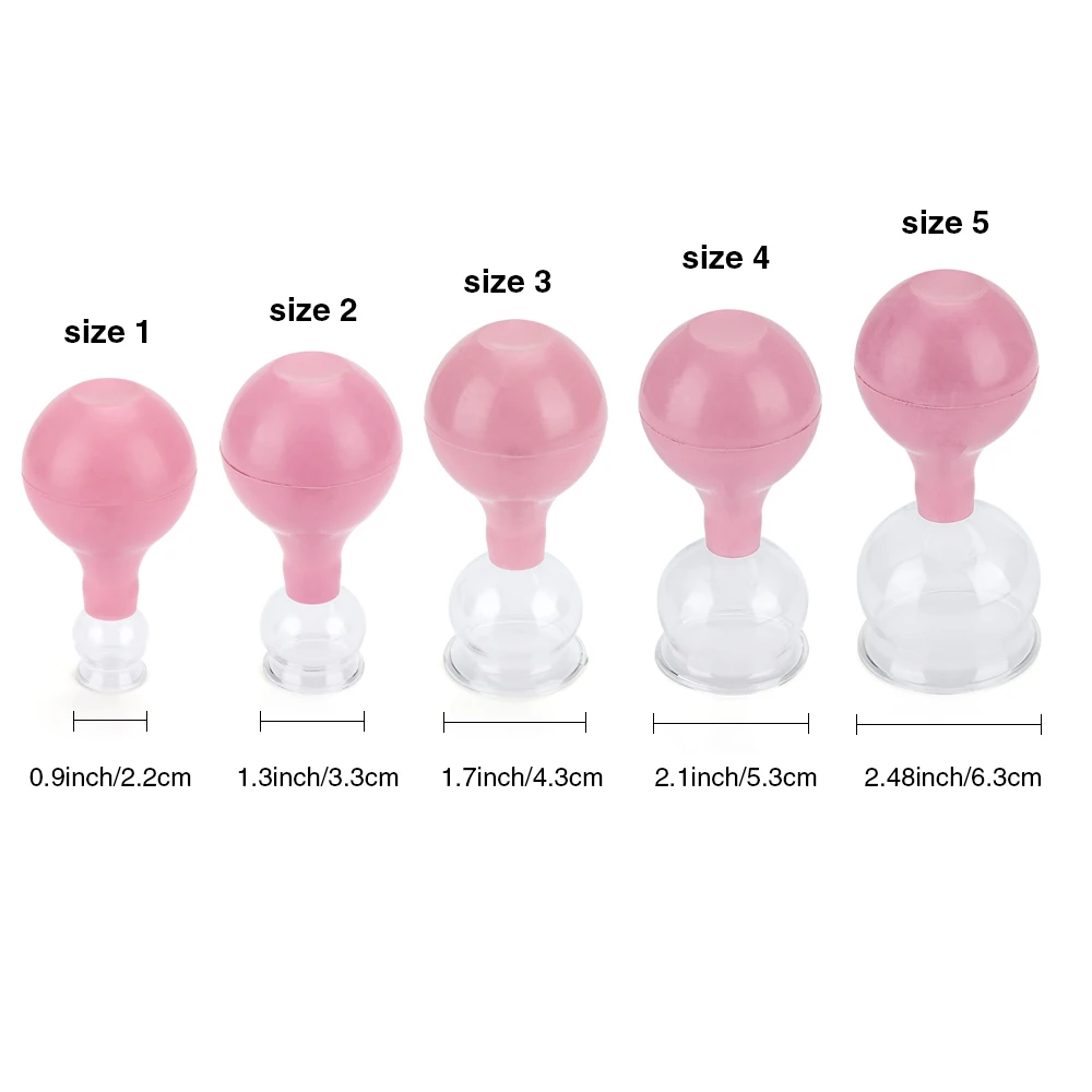 Розовые Резиновые Вакуумные Банки Массаж всего тела на присоске Вакуумный Массажер терапия 5 различных размеров присоска набор китайские Банки - Color: pink 5pcs set