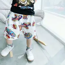 Популярная брендовая летняя одежда черного цвета; детские шорты из вискозы; шорты с принтом; детские шорты