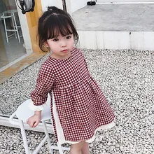 Новое осеннее платье для маленьких девочек, От 1 до 7 лет, милая одежда для маленьких девочек, милое платье принцессы в клетку с рисунком, 2 цвета