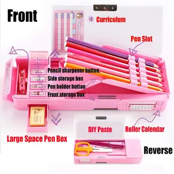

Plastic Cartoon Fancy Stationery Multi-function Pen Box with Sharpener 2 Layer Double Open Multi-layer Pencil Case Student Gift