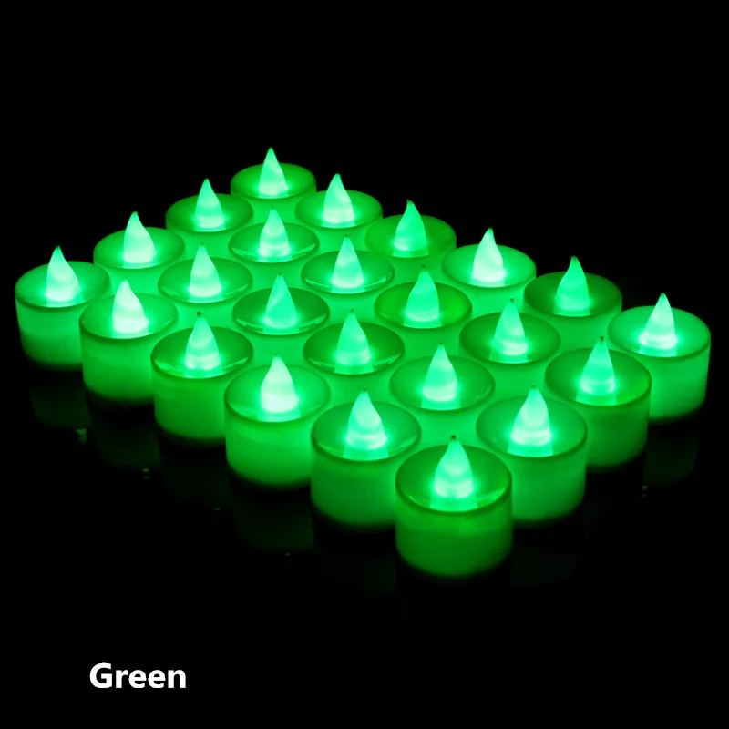 green 24 шт. светодиодный светильник-свеча для чая, лампа на батарейках, имитирующая цвет пламени, мигающие свечи для украшения дома, свадьбы, дня рождения, вечеринки - Цвет: green