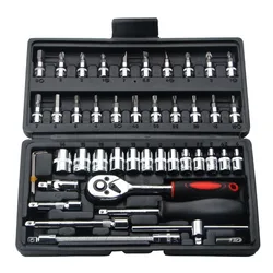 Kits d'outils manuels de réparation, 46 pièces de tournevis à tête de clé à douille et embouts, boîtes à outils multifonctions pour la réparation de voiture et de vélo à domicile 