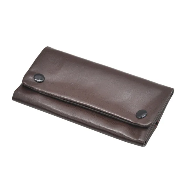 Dark brown Полиуретановая сумка для сигарет, табака, 152 мм, бумажный держатель, сумка для табачных сигарет, три сложения, с темной пряжкой, кожаный чехол для сигарет, кошелек, сумка - Цвет: Dark brown