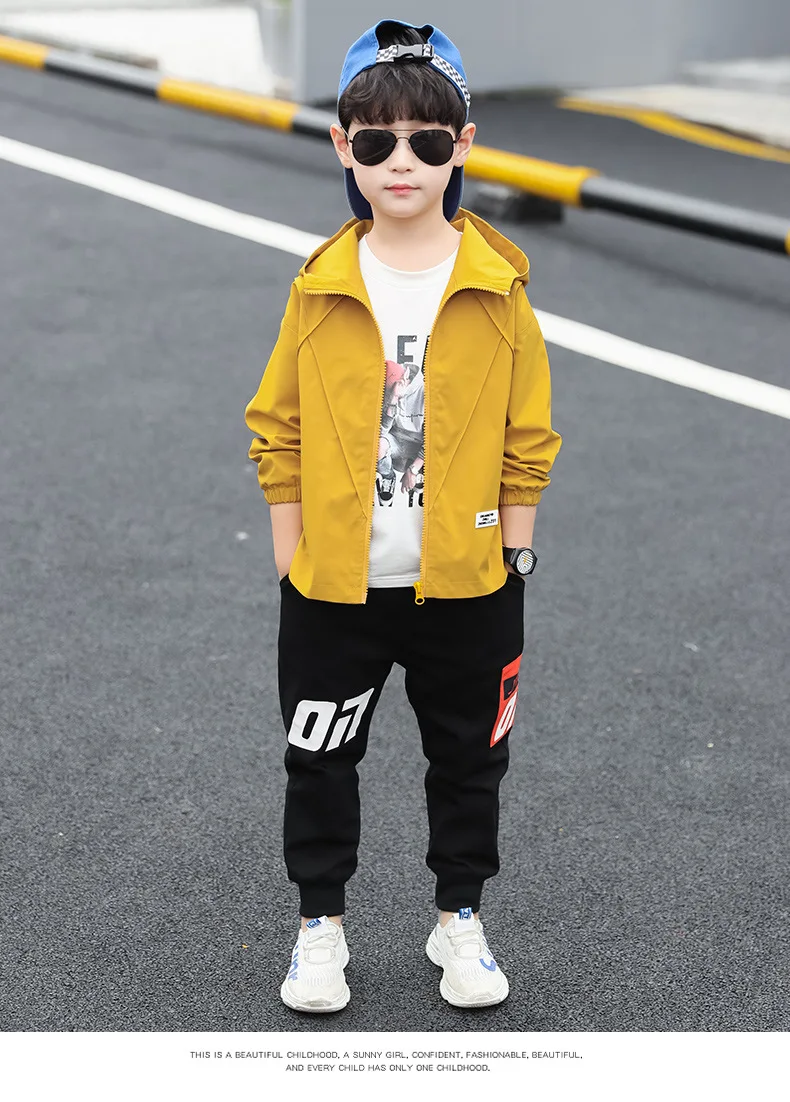 Set yellow Красивый комплект осенней одежды для мальчиков, зимние куртки пальто с капюшоном из хлопка и штаны повседневные брюки для мальчиков детские штаны повседневные костюм 2 комплект из 3 предметов комплекты для детей, шерстяное пальто с длинными рукавами для девочек 9 - Цвет: Set yellow