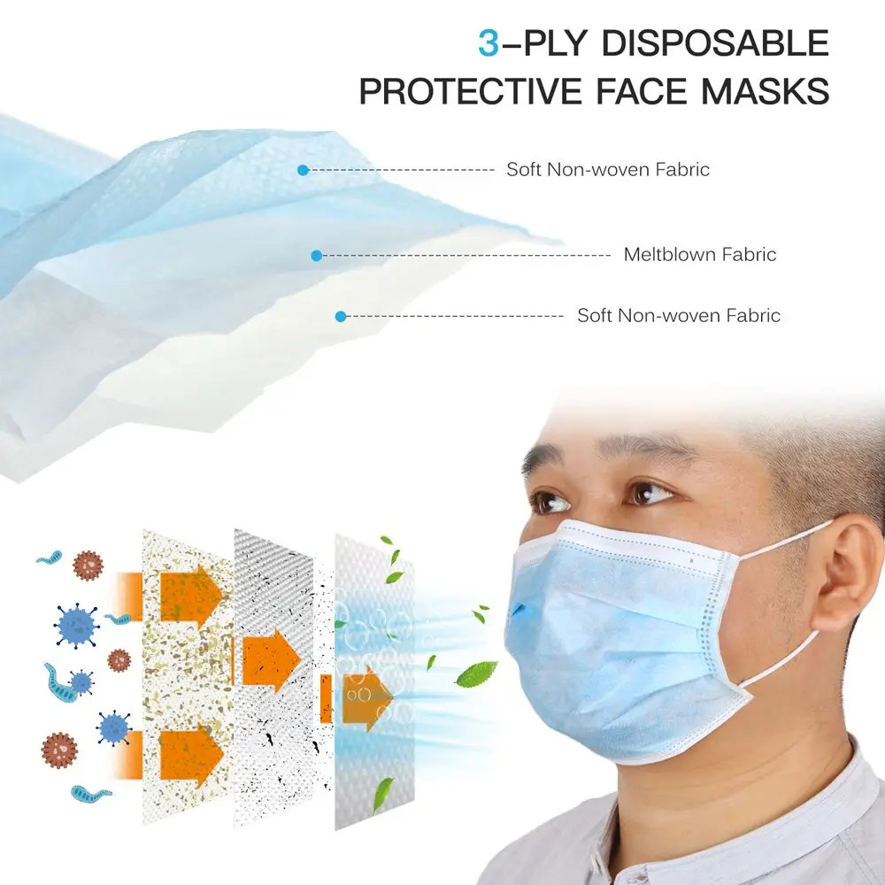 

Face Masks Disposable 100pcs 3-ply Adult N95 Protective Breathable Ce Personal One Time China Mainland GB2626-2006