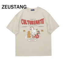 

Zeustang Men Fashion Harajuku T Shirt Streetwear Letter Cartoon Print Tshirts O Neck Spring Summer Hip Hop Short Sleeve Tees Top