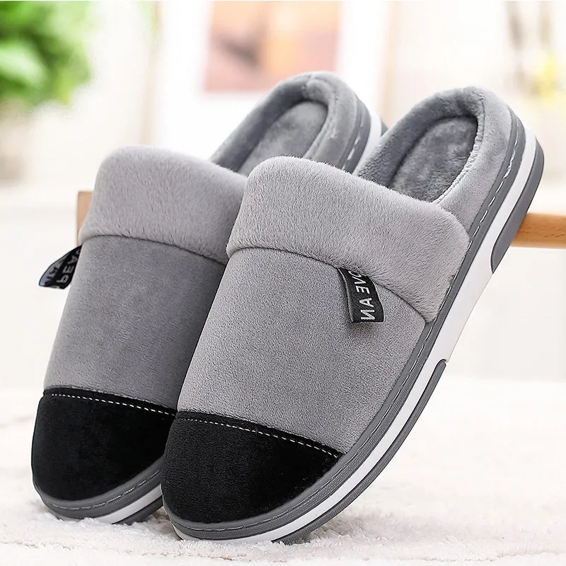 Gray Home slippers men winter warm shoes new arrival indoor slippers male big size 49/50 zapatos de hombre - Цвет: Gray