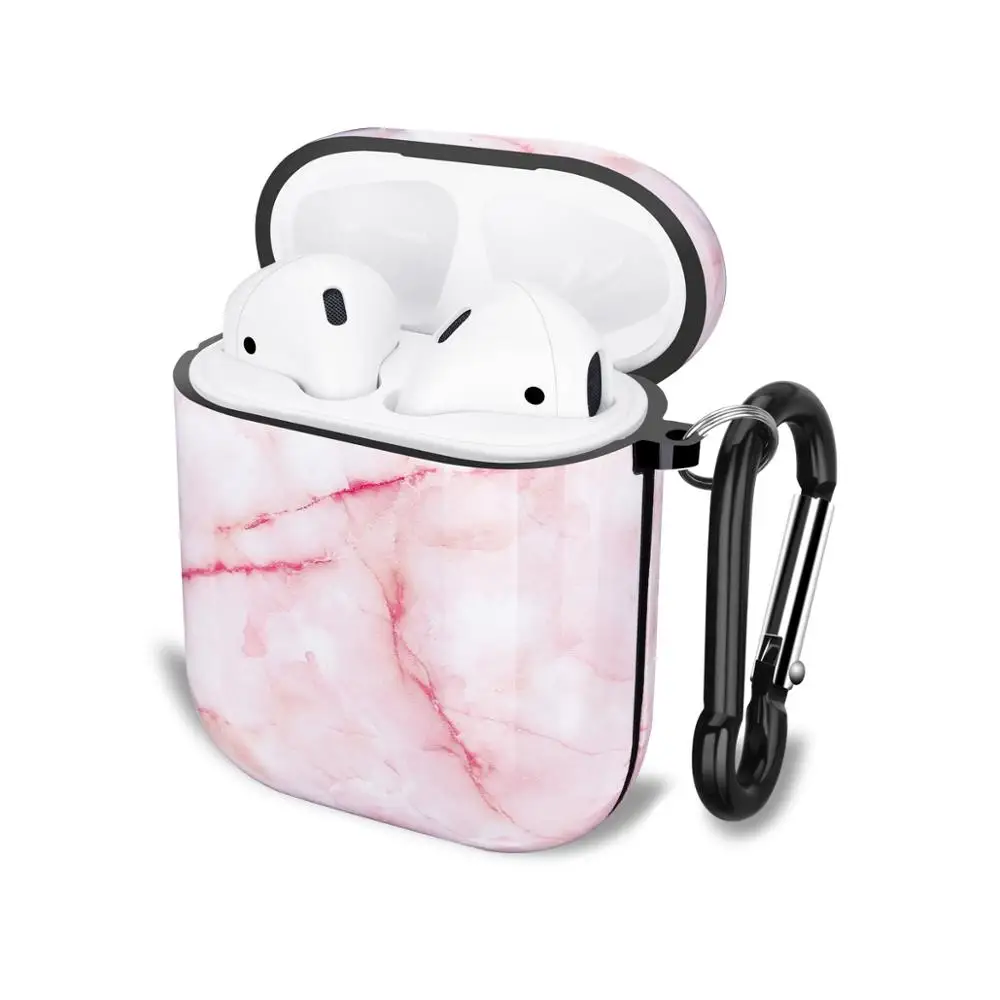 

High Quality for Apple Airpods Case, IMD Soft TPU Earphone Case for Airpods-Pink Marble Design with keychain
