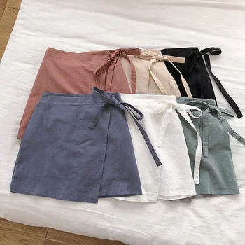 

Spring and summer retro solid color polyester high waist a-line high waist skirt short skirt bag hip short skirt mini