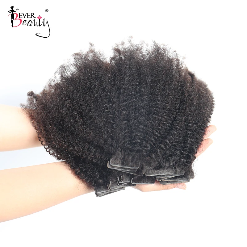Afro Kinky Curly Tape In Human Hair Extensions Seamless PU Skin