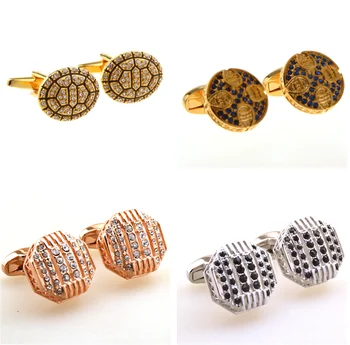 

10pairs/lot Crystal Cufflinks Gold/Rosegold/Silver Rhinestone Zircon Cuff links Wedding Gift Men's Jewelry Wholesale