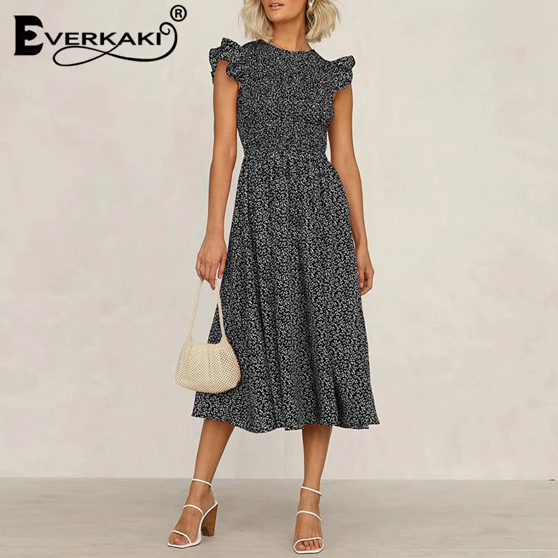 Black Everkaki, женское длинное платье, бохо, с принтом, повседневное, летнее, vestidos, элегантное, для девушек, Винтаж, макси, платья для женщин,, весна, новая мода - Цвет: Black