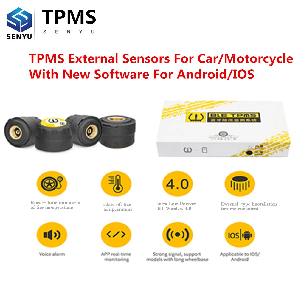 TPMS BT4.0 For Car Monitor Alarm Sensor For Android/IOS TMPS Tire Pressure Gauge Auto Intelligent Tyre Monitoring System