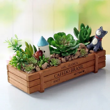 

2pcs/set Garden Plant Pot Decorative Vintage Succulent Wooden Boxes Crates Rectangle Table Flower Pot Gardening Device