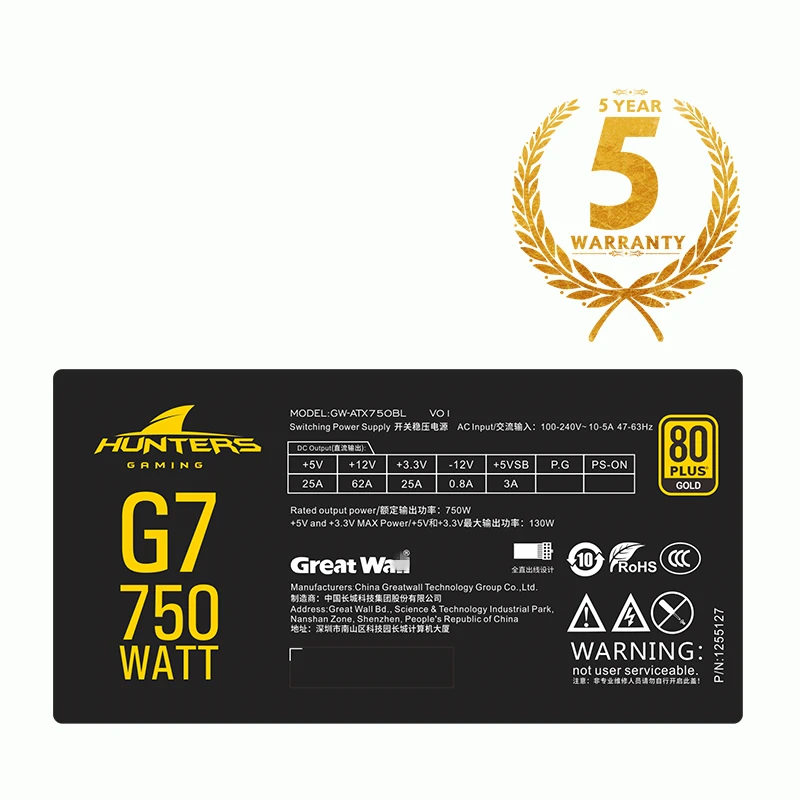 PSU для Great Wall полный модуль 80plus Gold ATX 12 В игра источник питания Номинальная 750 Вт Пиковая 650 Вт источник питания G7 GW-ATX750BL