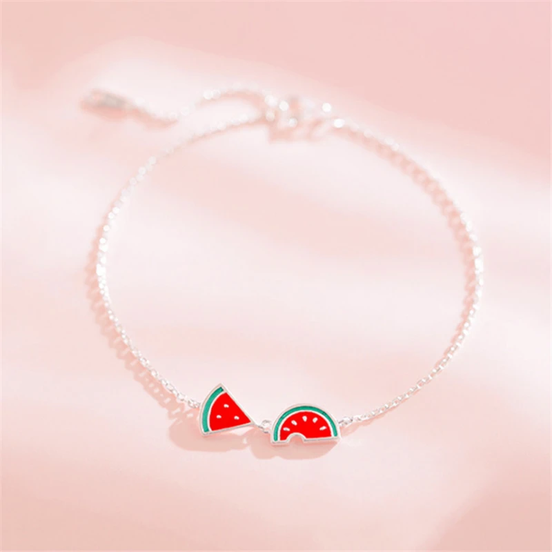 

Free Shipping Cute Fruit Watermelon Charm Bracelets For Women Friends Gift 925 Sterling Sliver Fashion Bracelets 2019 KSL2043