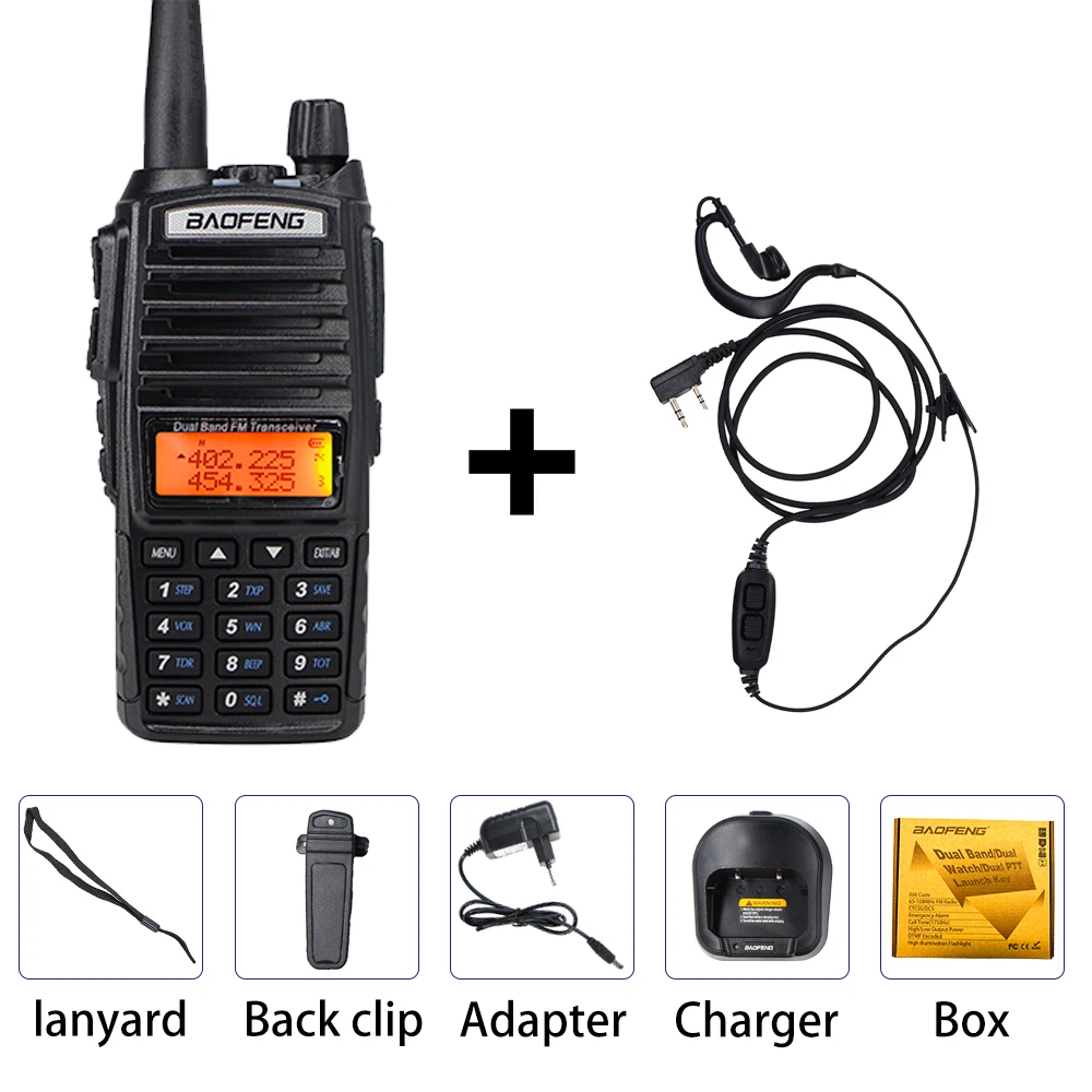 Baofeng UV-82 8 Вт двухстороннее радио с наушниками 136-174/400-520 МГц FM CB Ham Walkie Talkie для взрослых Открытый трансивер - Цвет: box with earphone