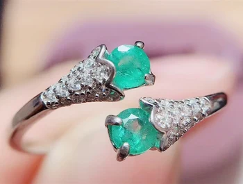 

Per jewelry Natural real emerald flower bud ring Free shipping 0.15ct *2pcs gemstone 925 sterling silver Fine jewelry Q204163