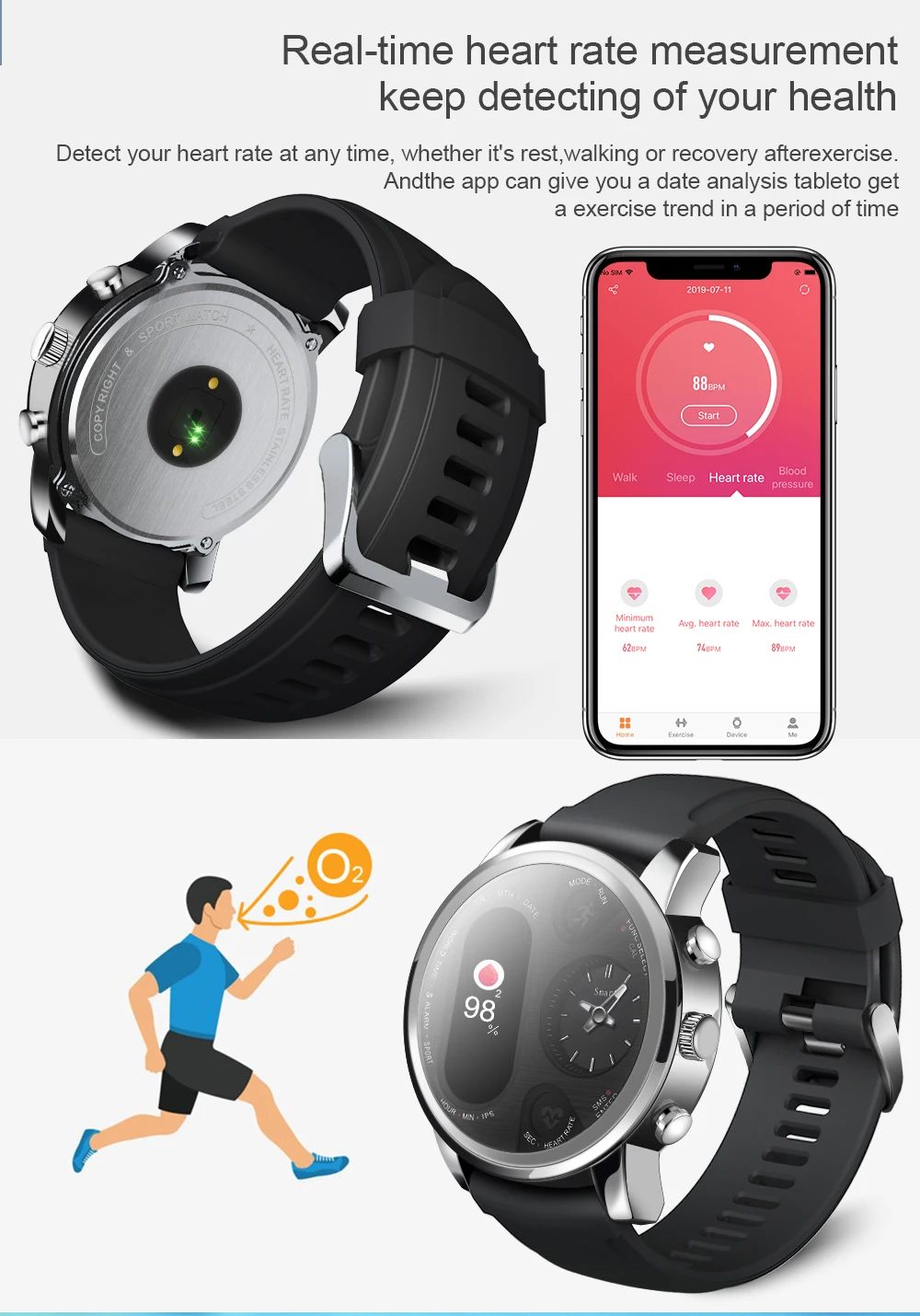 SYSOTORYU T3pro Смарт-часы с двойным часовым поясом спортивные мужские водонепроницаемые Смарт-часы пульсометр Bluetooth трекер активности для IOS Android