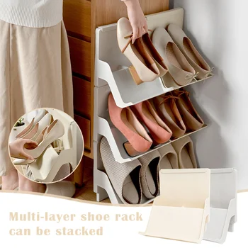 

High Quality 1/2/4pcs Stackable Space-saving Shoes Shelf Single Layer Plastic Shoe Rack for Home Dorm