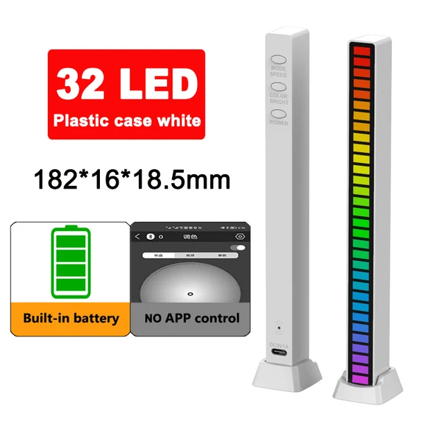 LED Strip Light RGB Sound Control Light Voice Activated Music Rhythm Ambient Light 3D LED Pickup lamp For Car family Party light 32LED White Battery