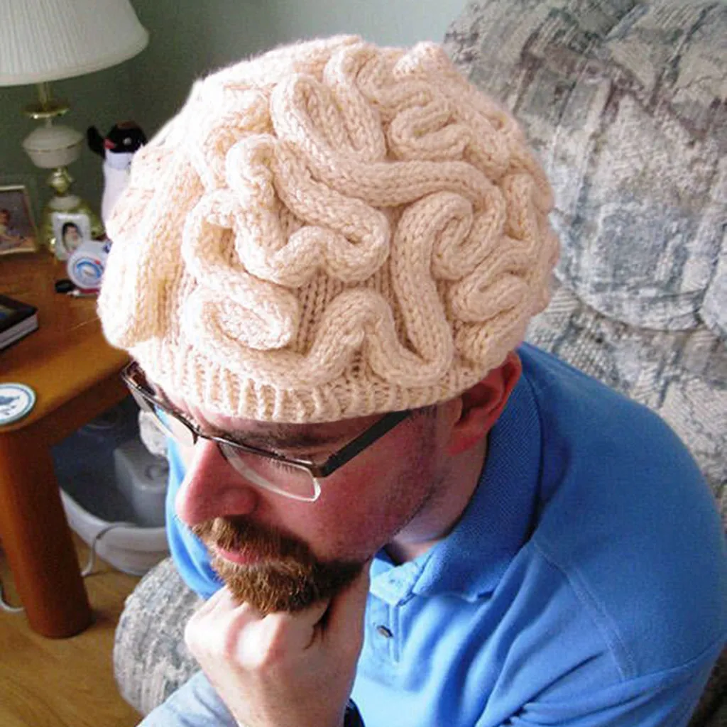 

Hand Knitted Personality Brain Hat Kids Adults Crochet Beanie Cool Cerebrum Cap