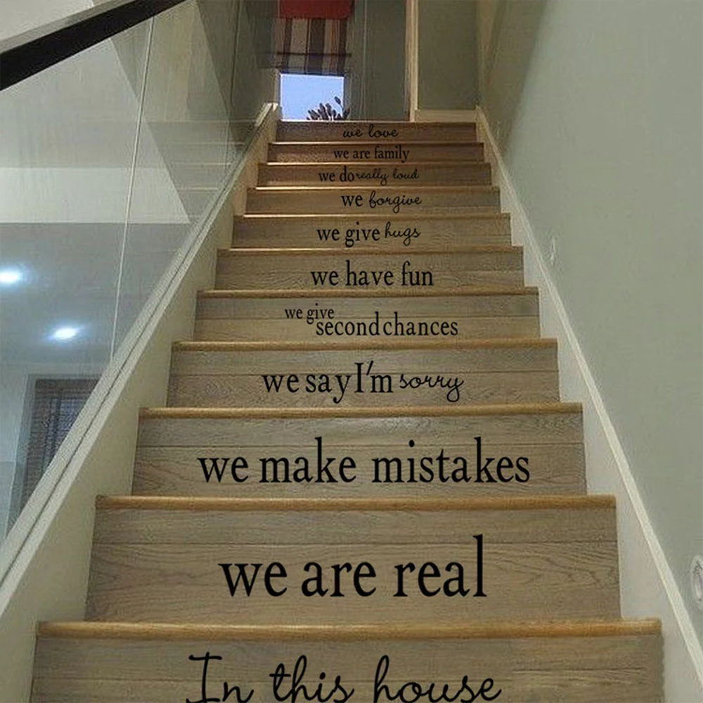 

Stair Riser Stickers 54*85.7CM Self-Adhesive Mural Art Staircase Sticker We Are Family Stair Decals Sticker PVC Black Removable