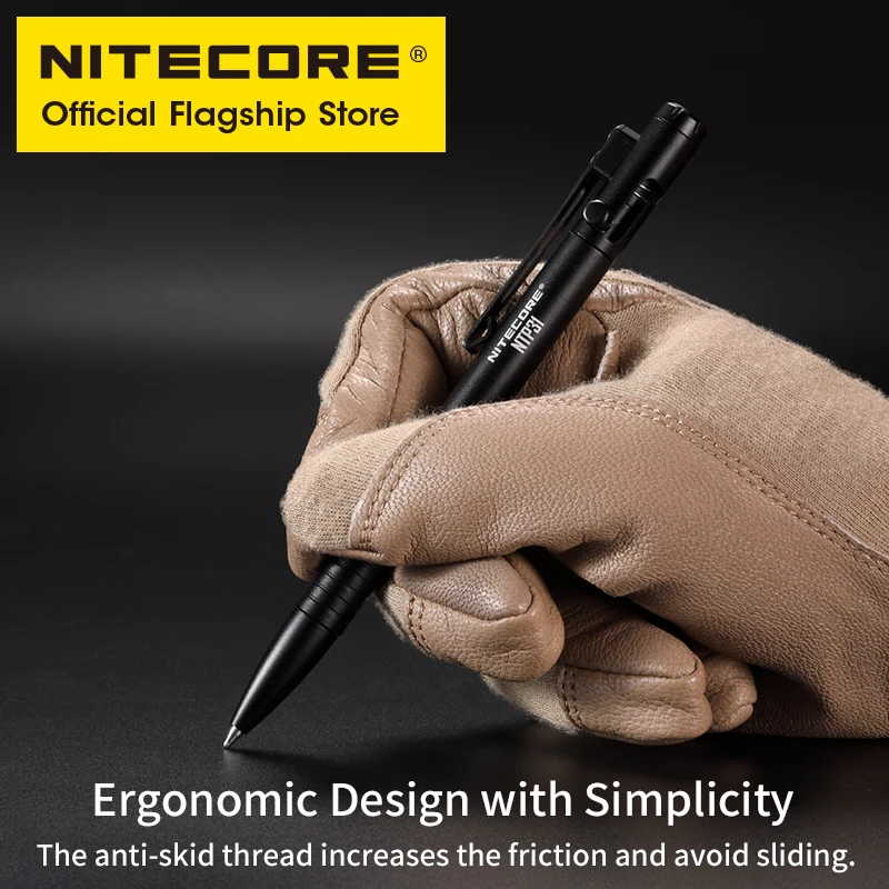 Nitecore NTP31 CNC 양방향 볼트 액션 전술 펜 자기 방어 볼펜 + 텅스텐 강철 테이퍼 팁 유리 차단기