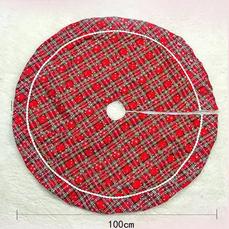 1 шт. 100 см Снежная плюшевая Рождественская елка юбка нетканые материалы хлопок красный клетчатый узор край база коврик покрытие Рождественские вечерние Декор