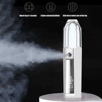 

USB Rechargeable Atomization Moisturizing Skin Tester Home Hair Mini Handheld Cool Mist ABS LCD Display Portable Facial Steamer