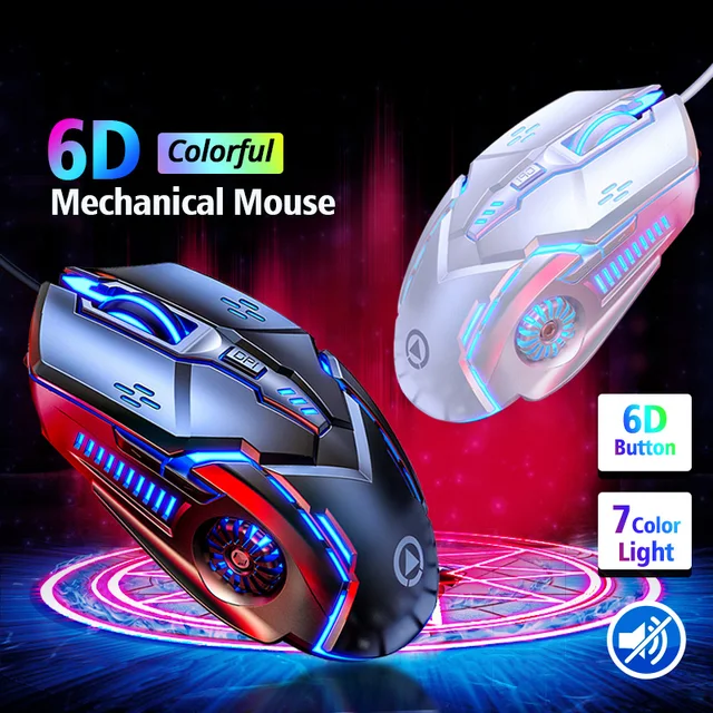 Ratón de juegos 6D de 3200DPI, Mouse silencioso LED luminoso ajustable USB para ordenador portátil, PC, mecánico, 4 de alta velocidad 1