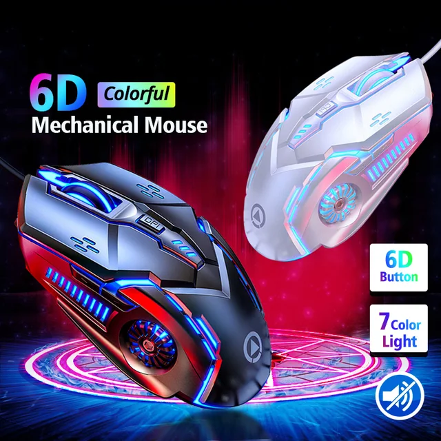 Ratón de juegos 6D de 3200DPI, Mouse silencioso LED luminoso ajustable USB para ordenador portátil, PC, mecánico, 4 de alta velocidad