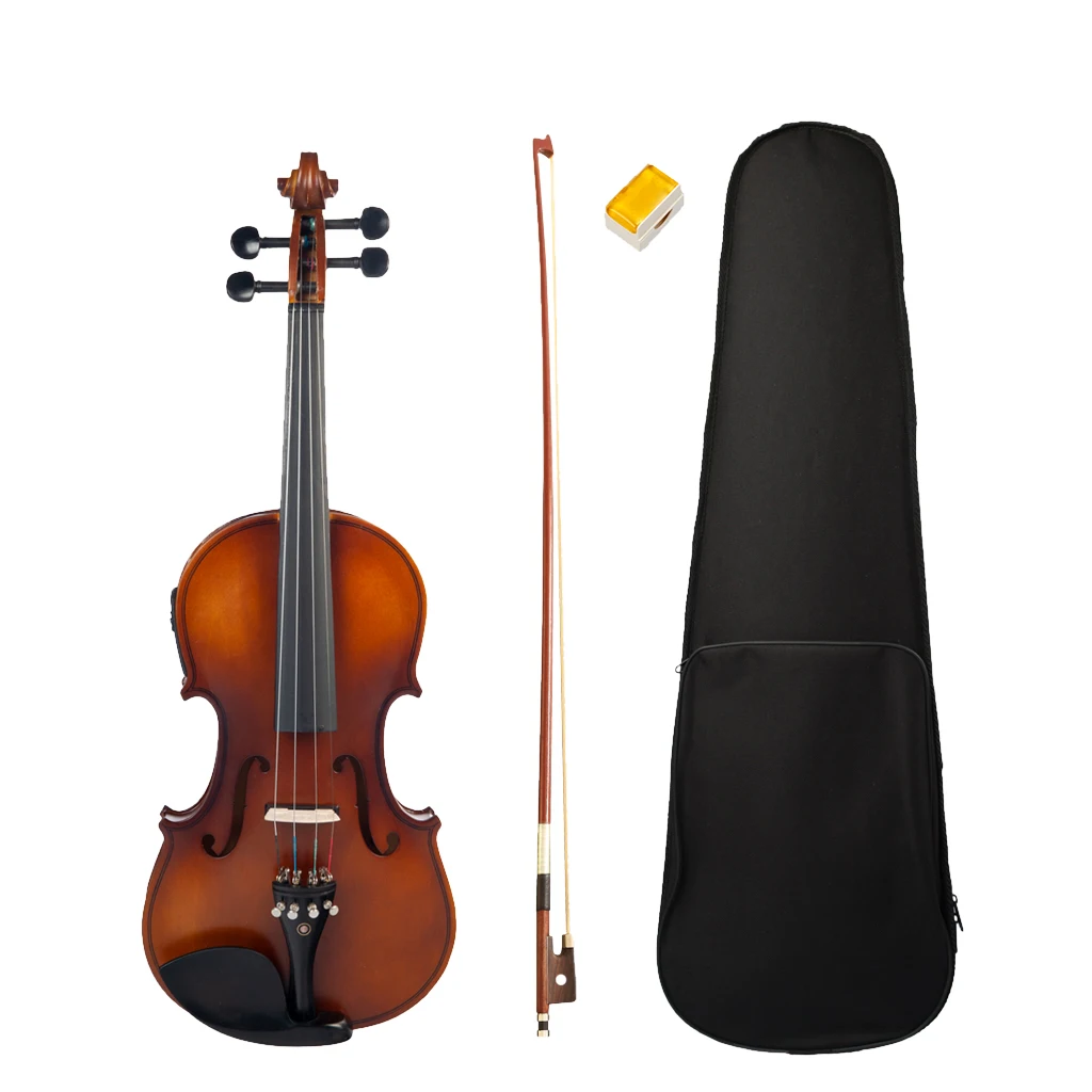 1 Set Solid Wood Silent Electric Acoustic Violin with Storage Bag Bow Rosin- 4/4