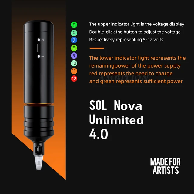 XNET Sol Nova Unlimited Wireless Tattoo Machine Pen Coreless DC ...