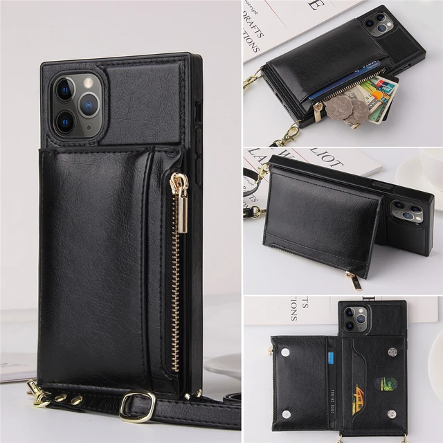 Luxury brand Square PU leather phone Case for iphone 13 12 Pro Max 7 8 plus  11 X XS XR MAX SE shockproof Zipper Wallet Card Bag