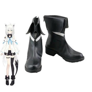 

Youtuber Shirakami Fubuki Cosplay Shoes Women's Halloween Carnival Black PU Leather Boots Custom Made