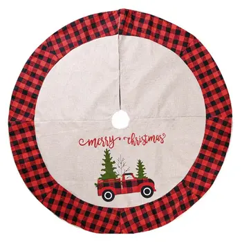 

120cm Christmas Tree Skirt Lattice Car Floor Mat Cover Ornament Xmas Decoration