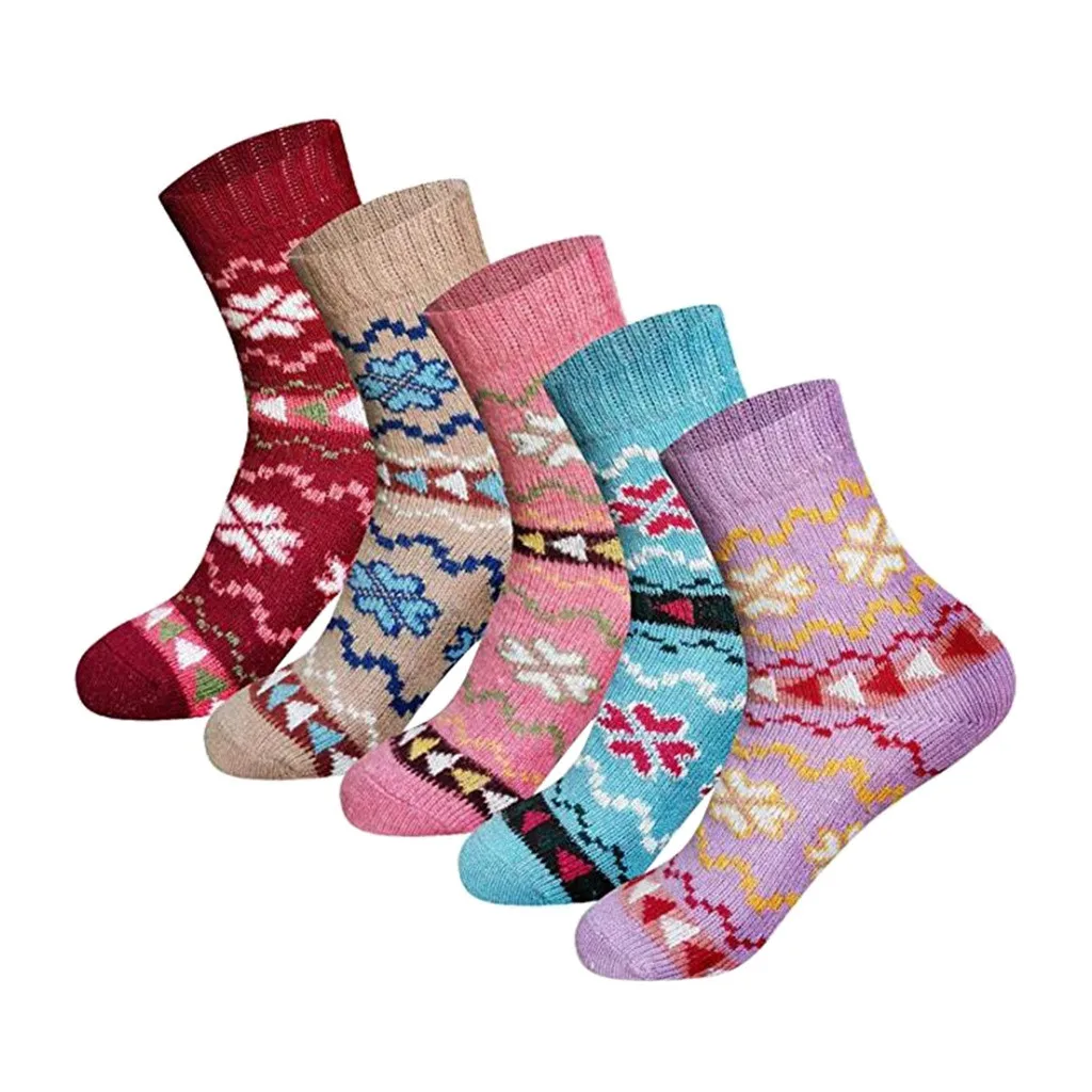 5 пар, женские повседневные зимние толстые теплые носки, шерстяные носки, винтажные цветные вязаные мягкие носки, теплые шерстяные носки# SH