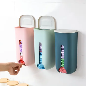 

Solid PP material plastic bag storage box convenient and simple wall hanging extraction garbage bag box flip top design kitchen