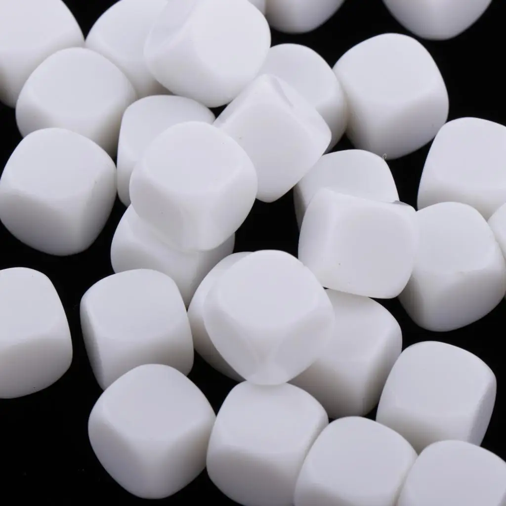 50Pcs 12mm Round Edge Blank 6 Sided Dices D6 White DIY Blank Dices D&D RPG Table Games Board Games Party Gaming Playing Dice 